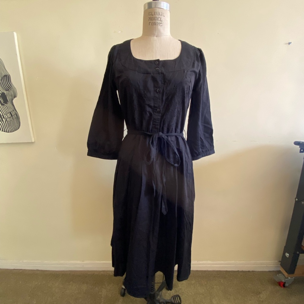 Blue Pleated 3/4 Sleeve Shirt Dress